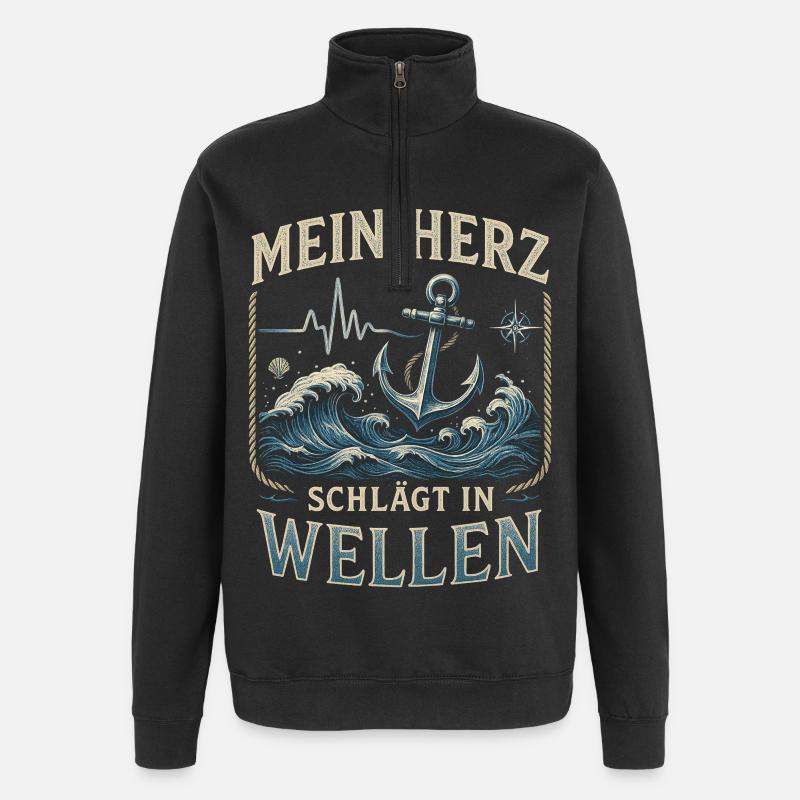 Mon cœur bat par vagues - Sweat à zip 1/4 - noir