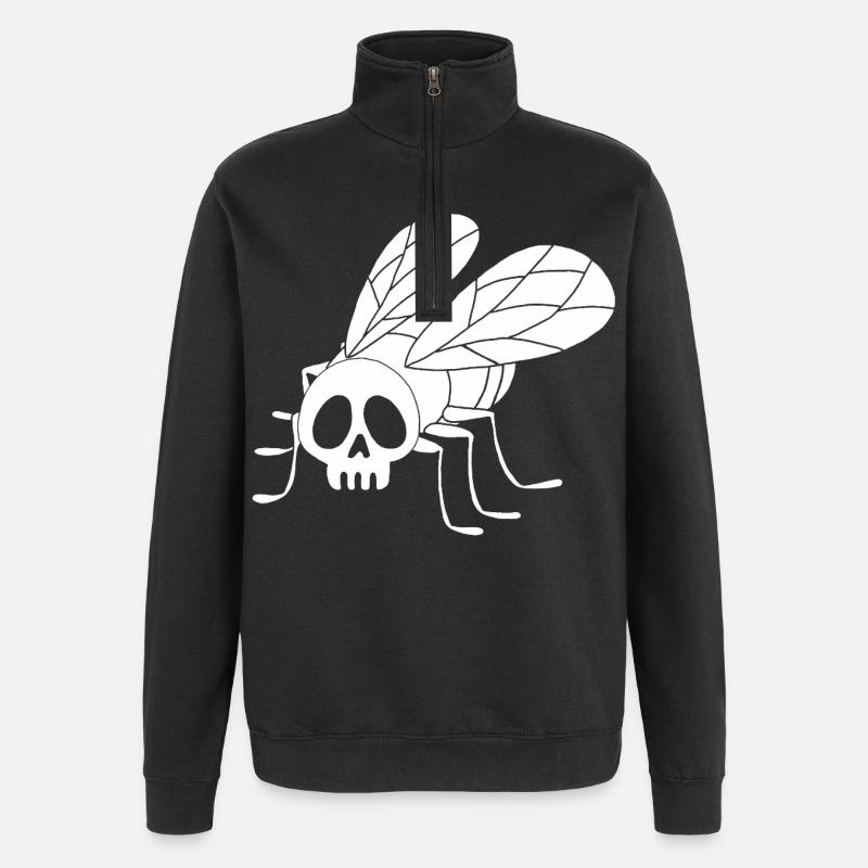 Fly Skull (White) - Quarter-Zip Sweatshirt - black