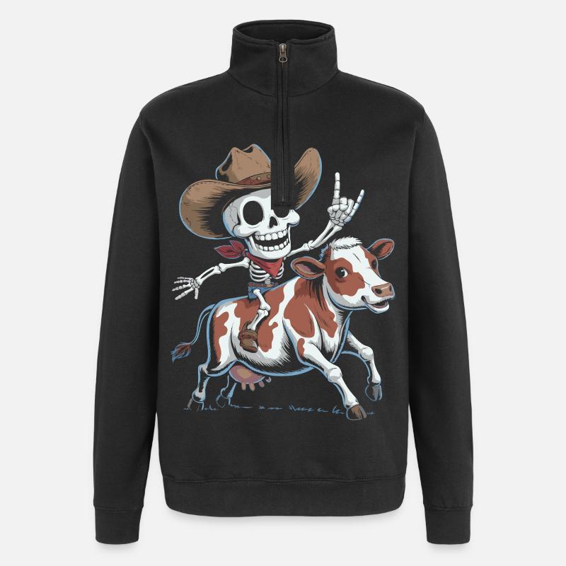Skelett-Cowboy reitet Kalb - Quarter-Zip-Sweatshirt - Schwarz