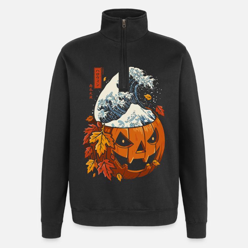 Halloween Fall - Pumpkin Wave Kanagawa - Quarter-Zip Sweatshirt - black