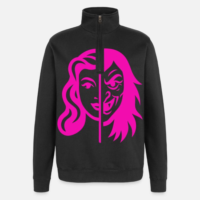 Split Face Contrast - Quarter-Zip Sweatshirt - black