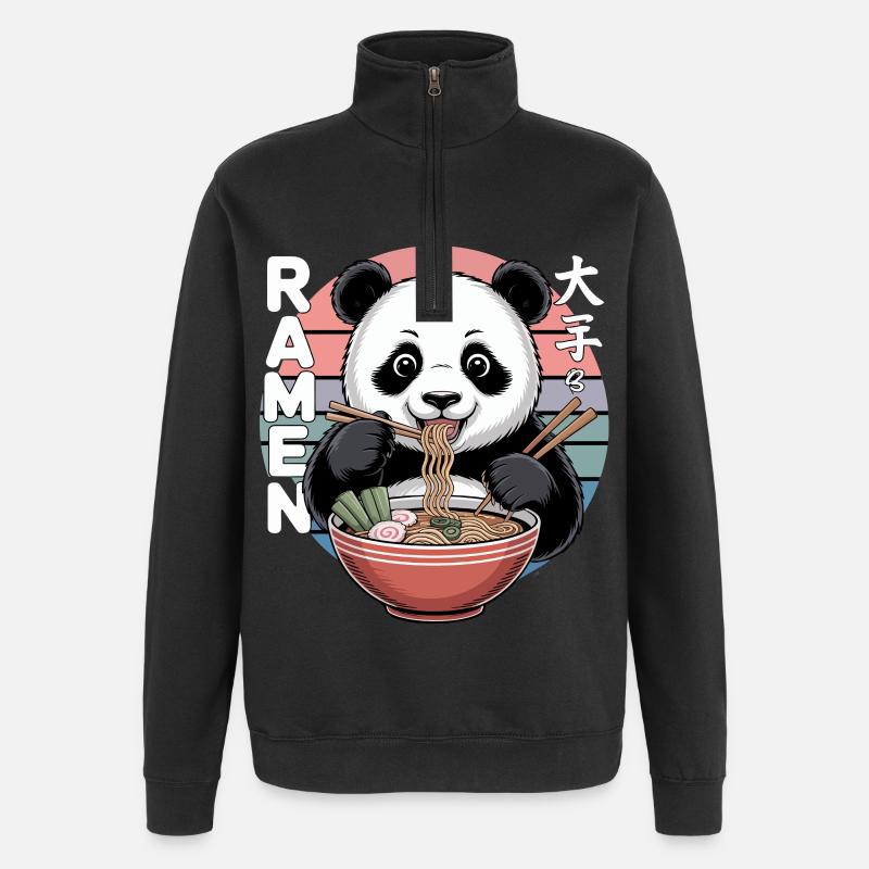 Panda Ramen Napf Retro - Quarter-Zip-Sweatshirt - Schwarz