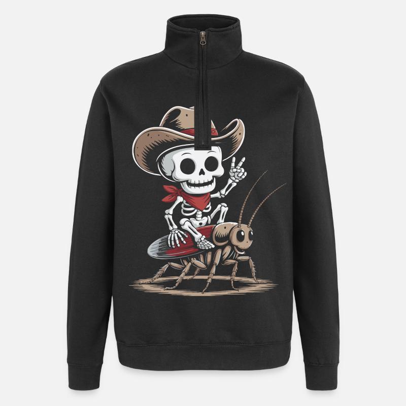 Skeleton cowboy on cockroach - Quarter-Zip Sweatshirt - black