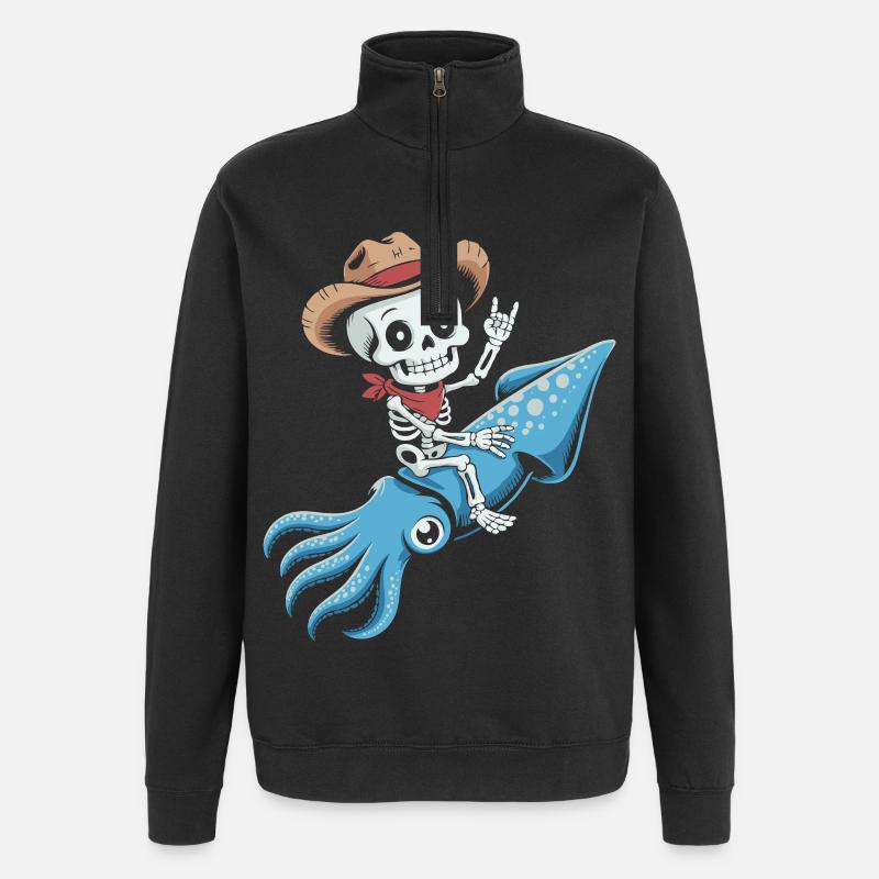Skeleton cowboy on octopus - Quarter-Zip Sweatshirt - black