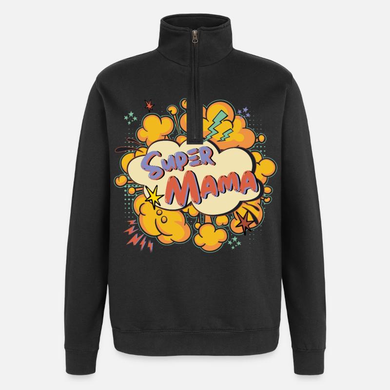 Super Mama Comic Explosion - Quarter-Zip-Sweatshirt - Schwarz