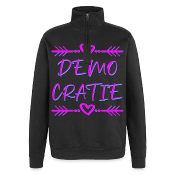 démocratie - Sweat à zip 1/4 - noir - Devant - AI Model Female 172 light (172cm) & AI Model Male 178 dark (178cm)