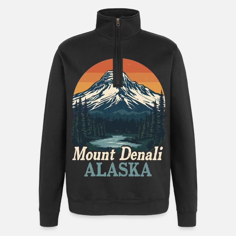 Mont Denali, Alaska, paysage rétro - Sweat à zip 1/4 - noir
