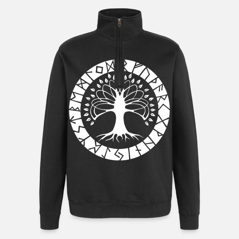 White Runic Tree - Quarter-Zip Sweatshirt - black