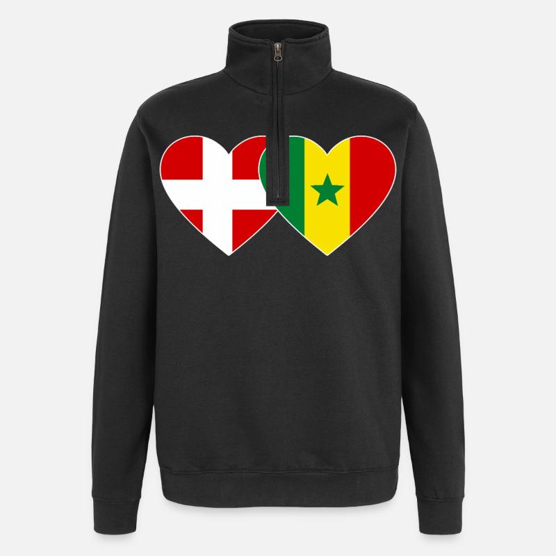 Danemark Sénégal Drapeau Coeur - Sweat à zip 1/4 - noir
