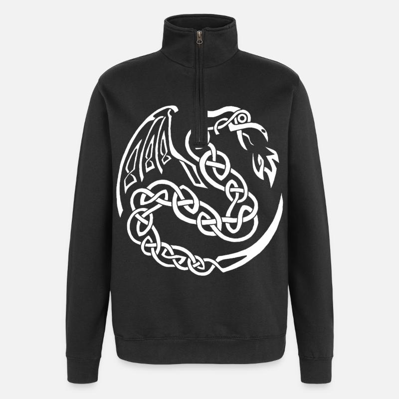 Dragon celte blanc - Sweat à zip 1/4 - noir