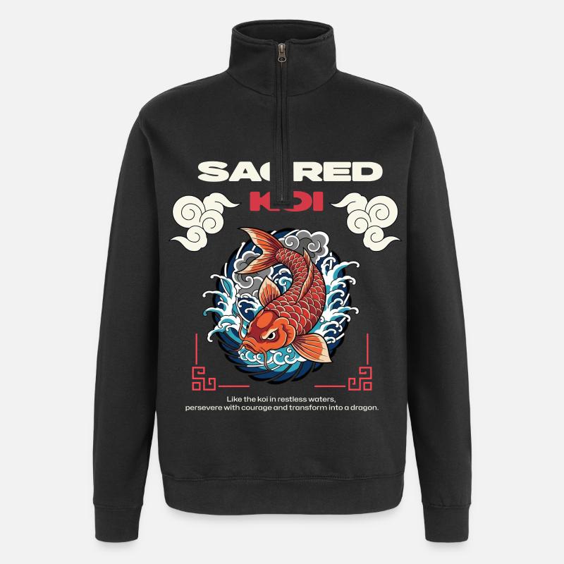 Heilige Koi - Quarter-Zip-Sweatshirt - Schwarz