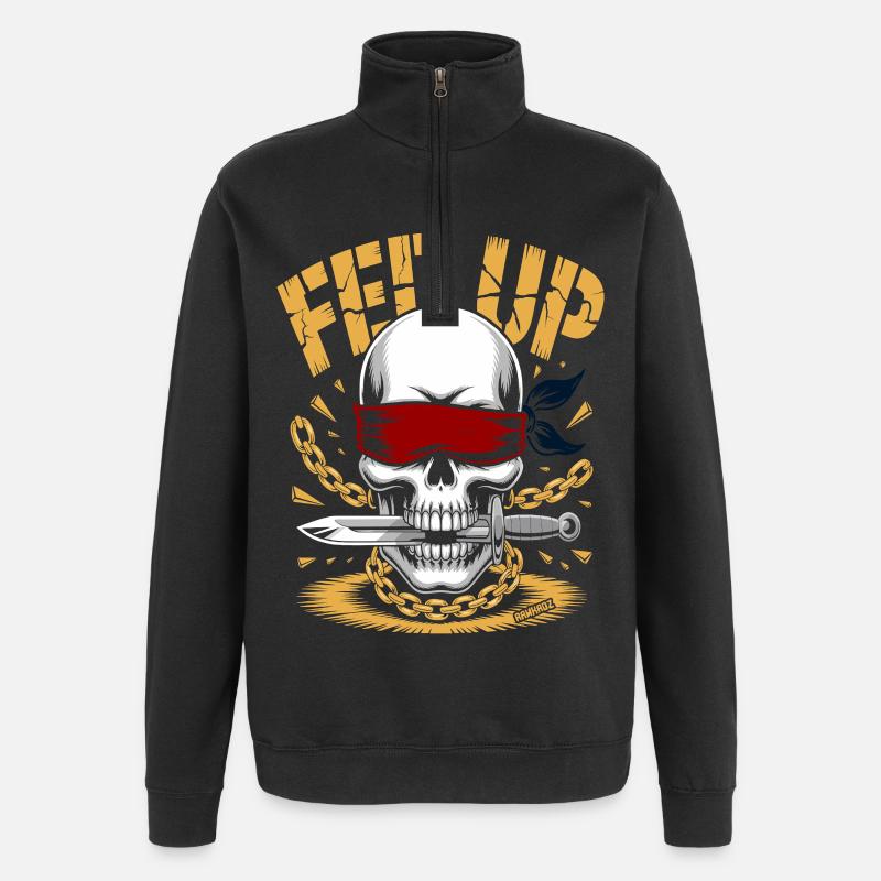 Blind skull with chain, muzzle full - Quarter-Zip Sweatshirt - black