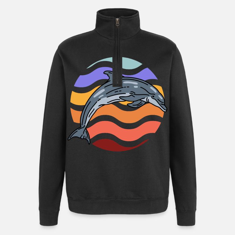 Dolphin in wave pattern - Quarter-Zip Sweatshirt - black