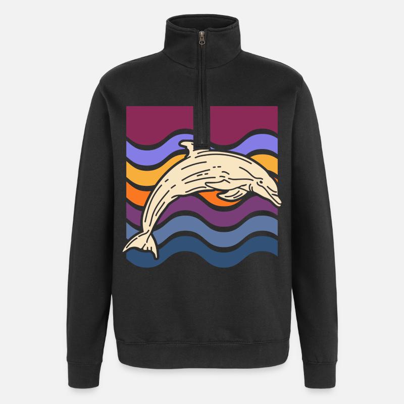 Delfin auf farbigen Wellen - Quarter-Zip-Sweatshirt - Schwarz