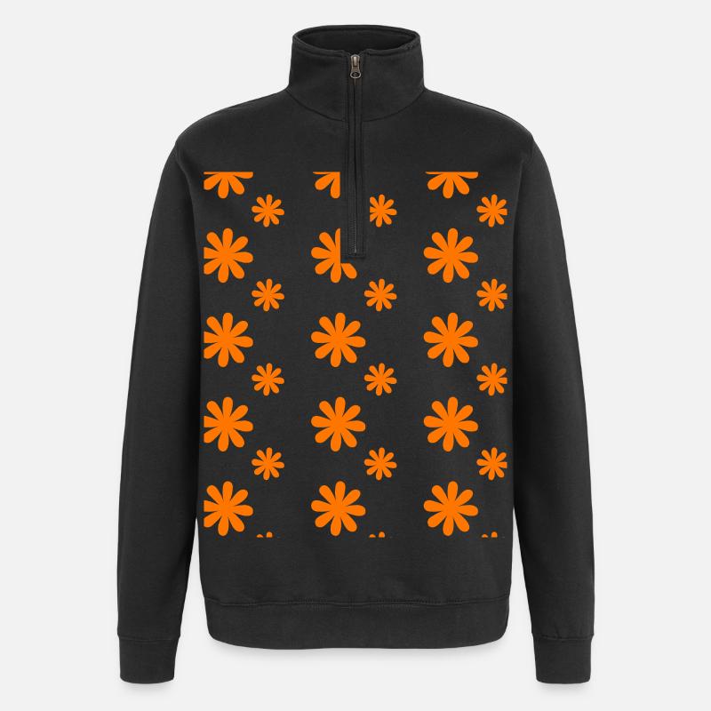 Orangene Blüten auf Schwarz - Quarter-Zip-Sweatshirt - Schwarz