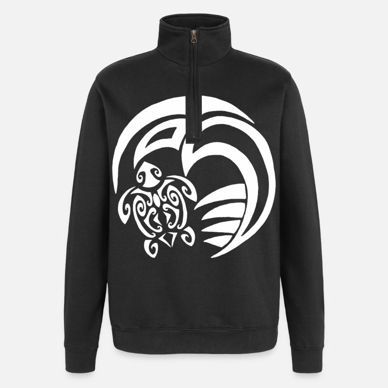 White turtle and ocean - Quarter-Zip Sweatshirt - black