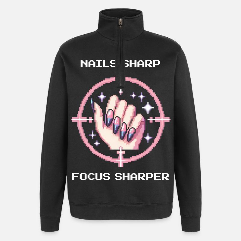 Sharp nails, even sharper focus | Girly Edge - Quarter-Zip Sweatshirt - black