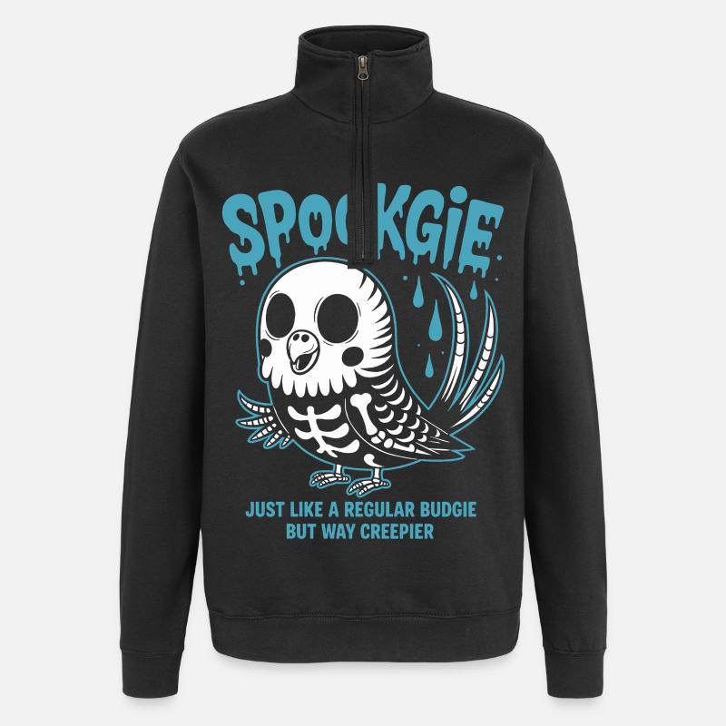 Spooky Budgie Skeleton Halloween - Quarter-Zip Sweatshirt - black