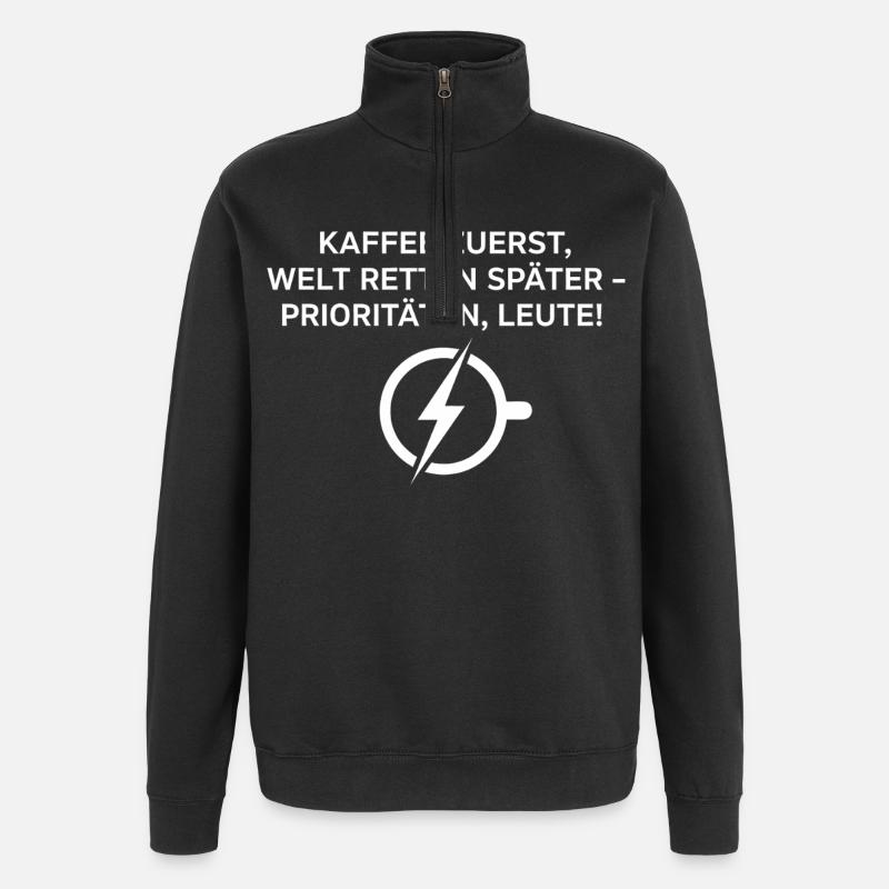 Kaffee Zuerst Spruch Blitzlogo - Quarter-Zip-Sweatshirt - Schwarz