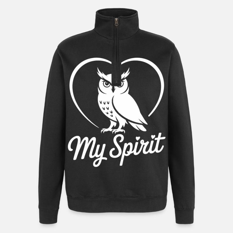 Eule mit Herz - Quarter-Zip-Sweatshirt - Schwarz