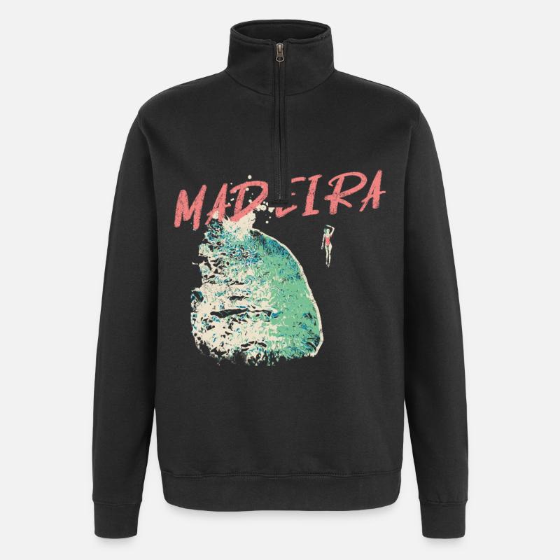 Black Beach Bather Madeira Illustration - Quarter-Zip Sweatshirt - black