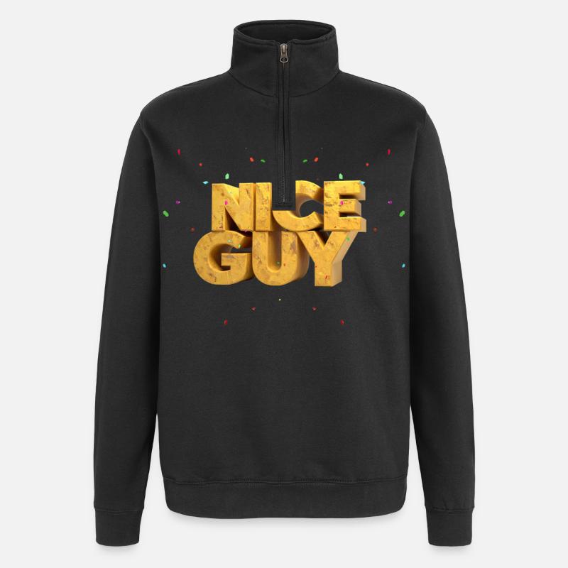 Nice Guy – Monumentale Sandstein-Buchstaben & Konf - Quarter-Zip-Sweatshirt - Schwarz