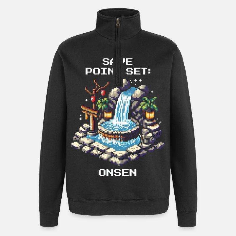 Speicherpunkt gesetzt: Onsen | Japan Reise - Quarter-Zip-Sweatshirt - Schwarz