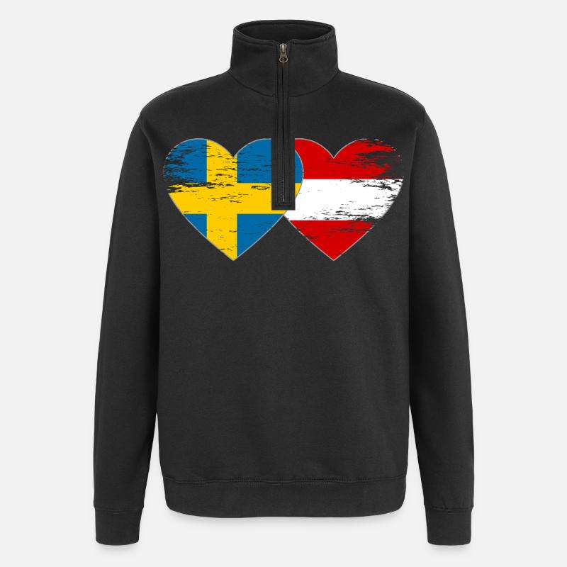 Suède Autriche Drapeau Coeur utilisé - Sweat à zip 1/4 - noir