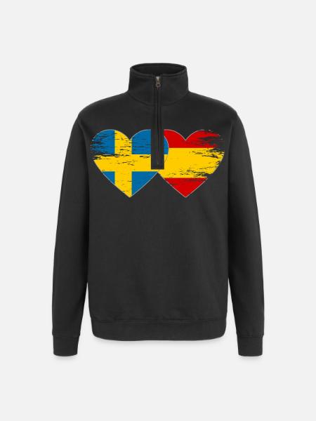 Suède Espagne Drapeau Coeur utilisé - Sweat à zip 1/4 - noir
