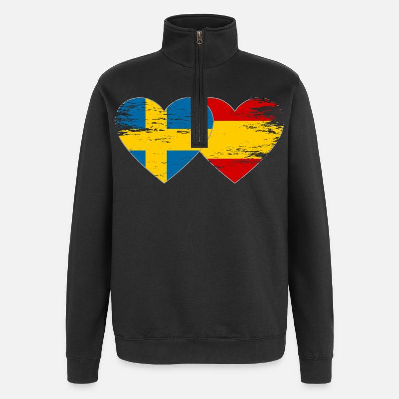 Suède Espagne Drapeau Coeur utilisé - Sweat à zip 1/4 - noir