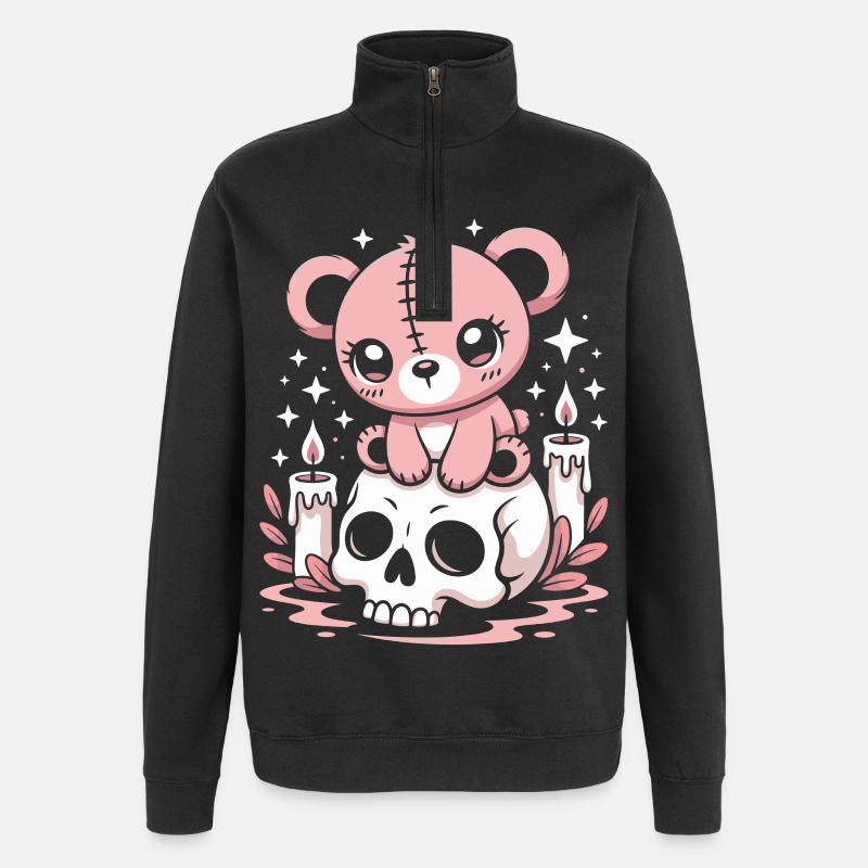 Kawaii Pastel Goth Patched Bear - Sweat à zip 1/4 - noir