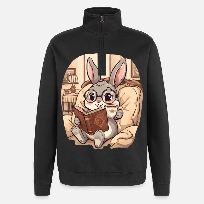 Cuddly Bunny Reading Evening - Quarter-Zip Sweatshirt - black
