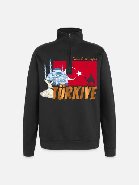 Türkiye Istanbul Vintage Flaga Turcja Sovenir - Bluza z zamkiem 1/4 - czarny
