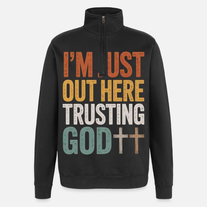 Ich vertraue hier auf Gott - Quarter-Zip-Sweatshirt - Schwarz