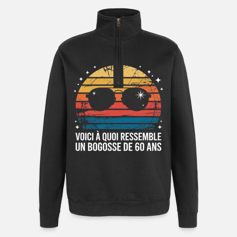 Rétro soleil lunettes 60 ans - Sweat à zip 1/4 - noir