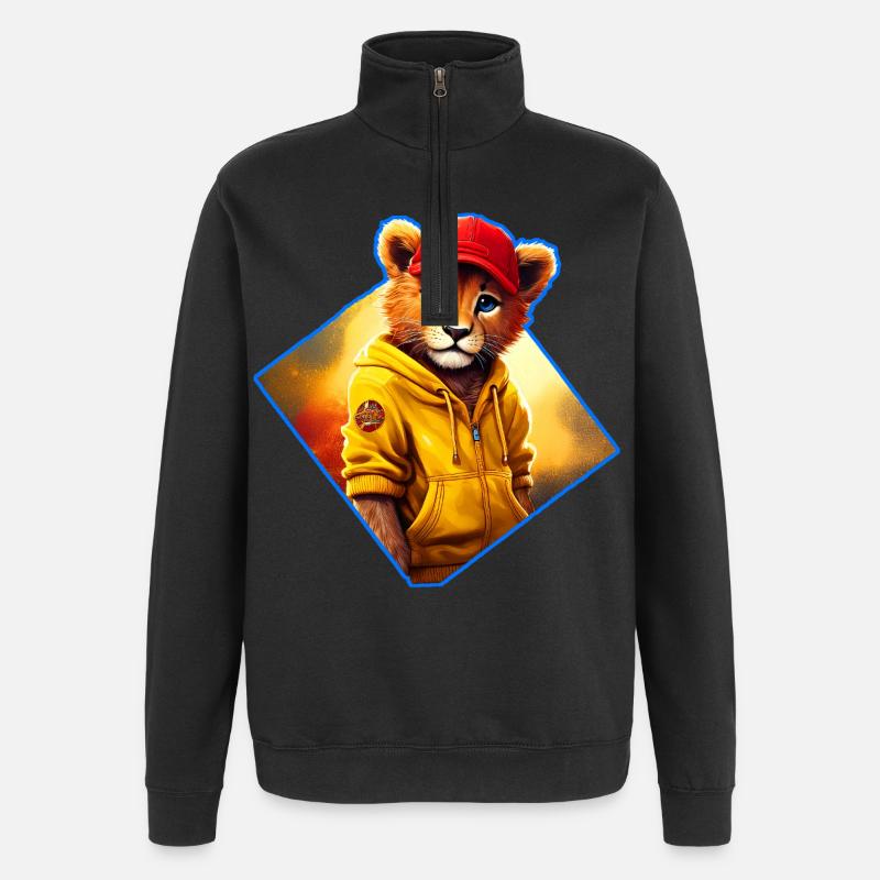 Kleiner Löwe mit roter Kappe - Quarter-Zip-Sweatshirt - Schwarz