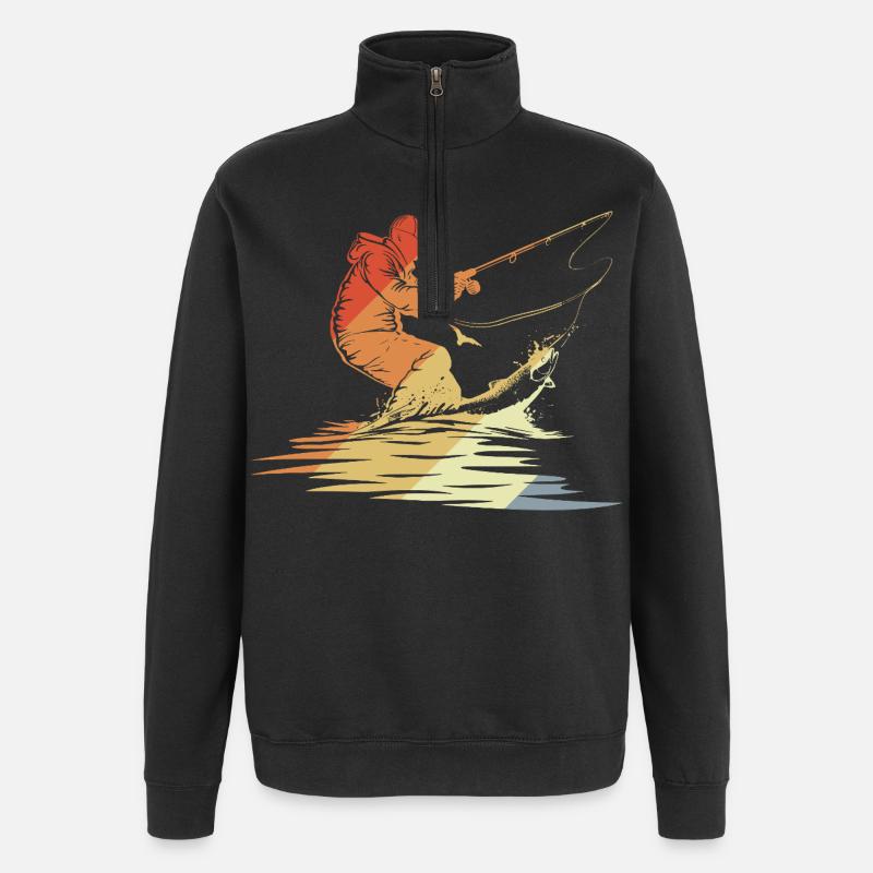 Fischen Grafik Retro Stil - Quarter-Zip-Sweatshirt - Schwarz
