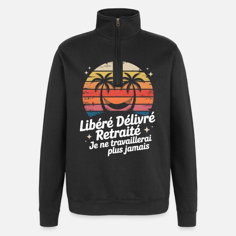 Retraité au coucher soleil palmier - Sweat à zip 1/4 - noir