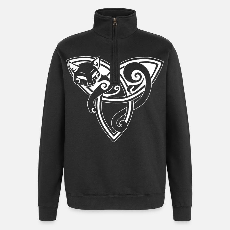 White cat and Celtic symbol - Quarter-Zip Sweatshirt - black