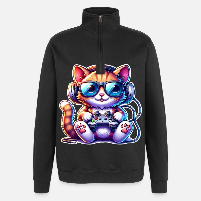 Katze Gaming - Quarter-Zip-Sweatshirt - Schwarz
