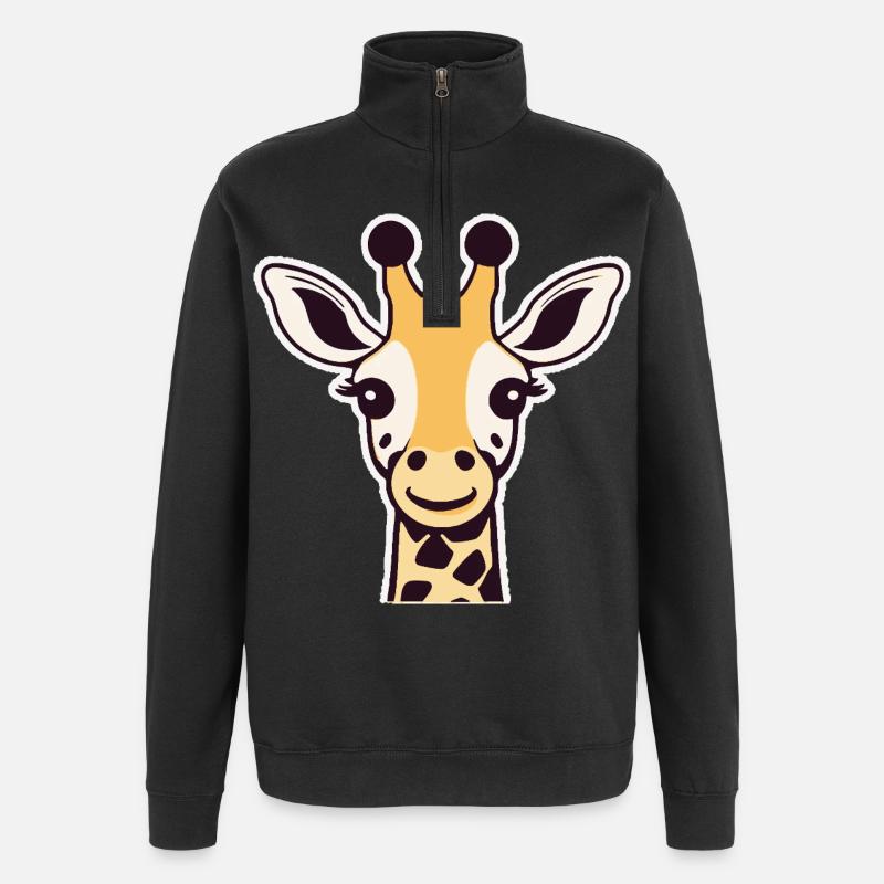 Girafe mignonne (tête) - Sweat à zip 1/4 - noir