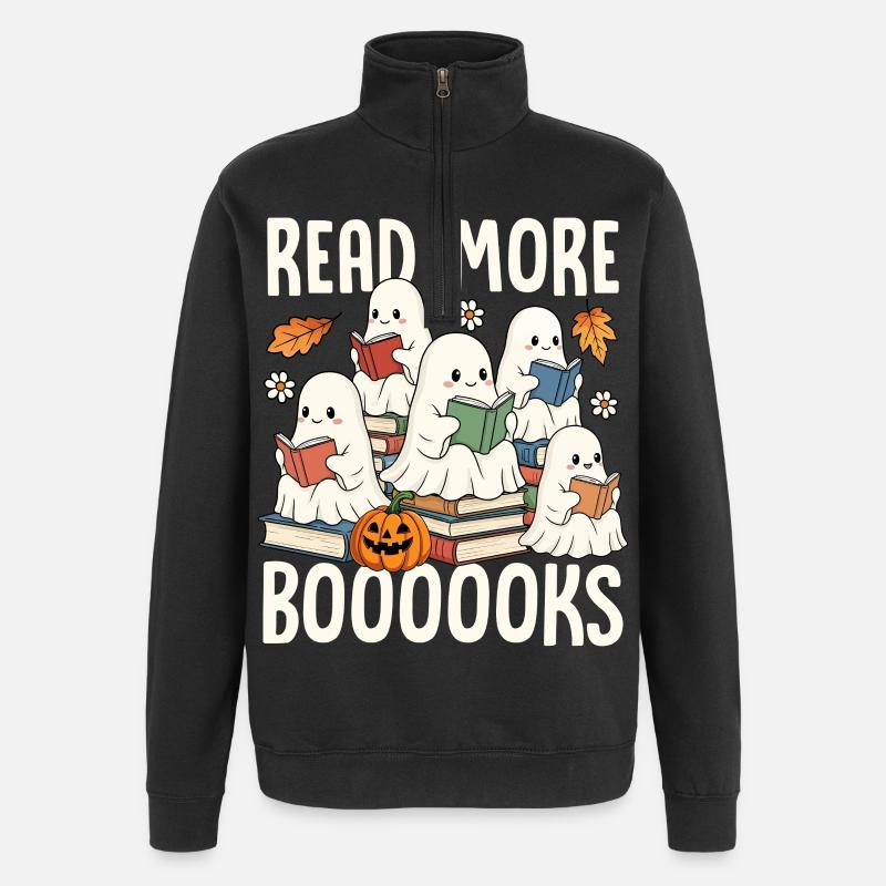 Lecture de livres d’Halloween Ghosts - Sweat à zip 1/4 - noir