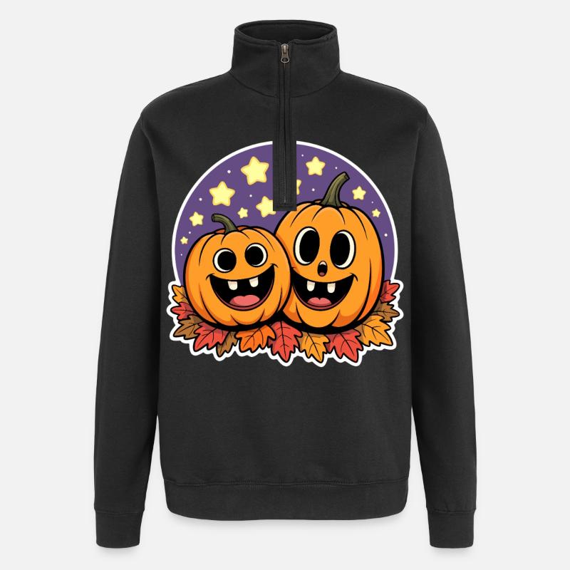 Deux citrouilles heureuses d’automne - Sweat à zip 1/4 - noir