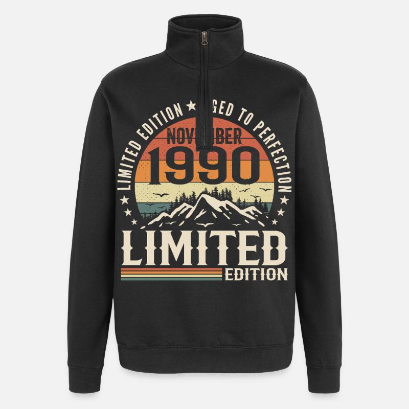 November 1990 Unique Retro Anniversary - Quarter-Zip Sweatshirt - black