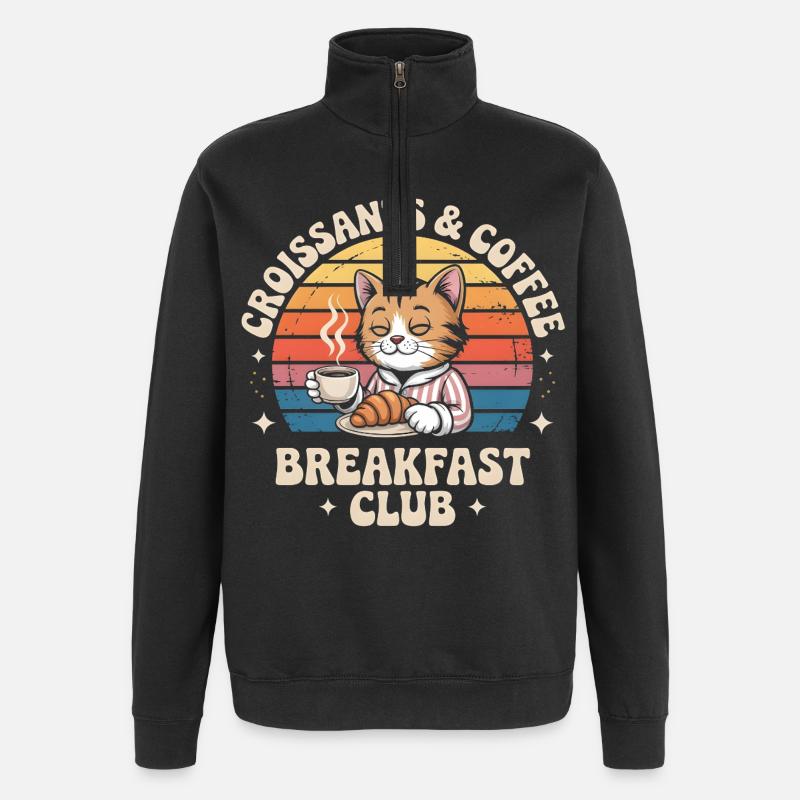 Chat Café Retro Petit Déjeuner - Sweat à zip 1/4 - noir