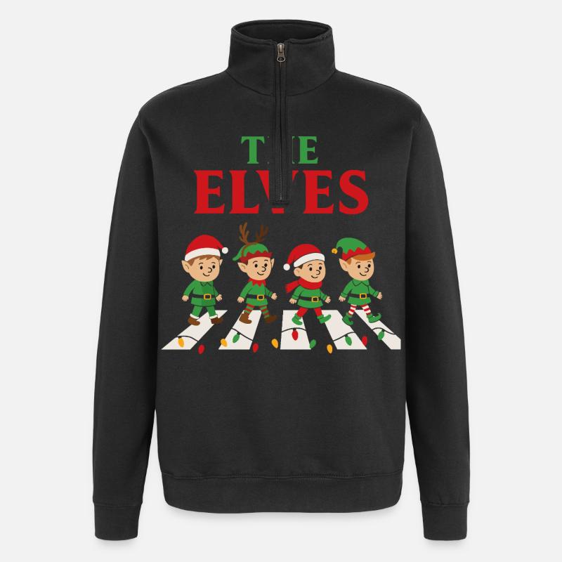 Elfenbunter Weihnachtszug - Quarter-Zip-Sweatshirt - Schwarz