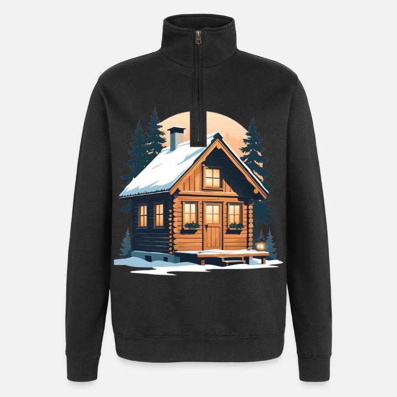 Winterliches Holzhäuschen im Schnee - Quarter-Zip-Sweatshirt - Schwarz