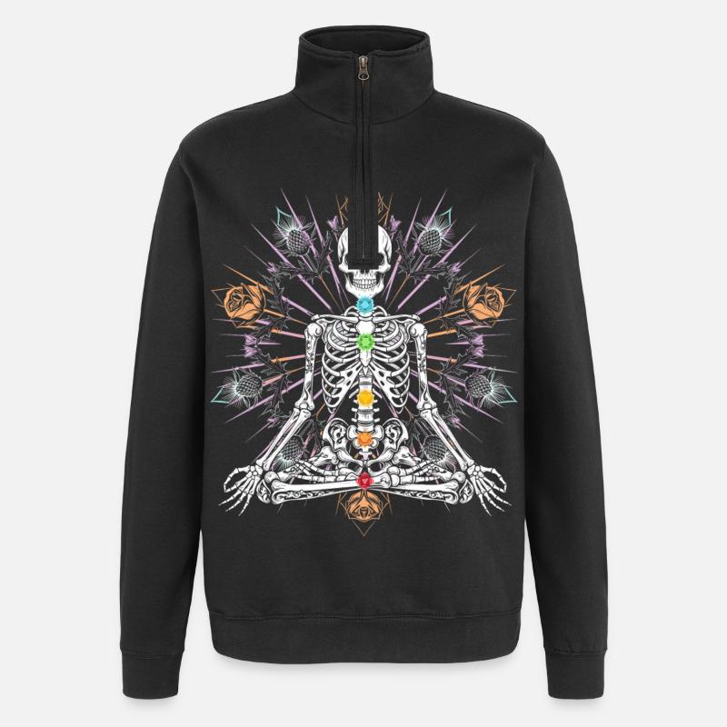 Squelette Chakra Méditation Gothique - Sweat à zip 1/4 - noir