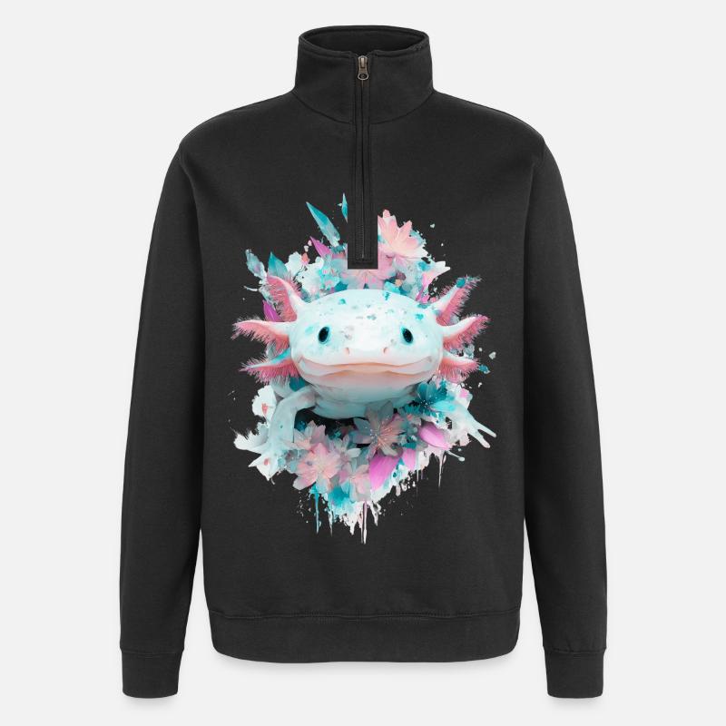Magie de la fleur d’axolotl pastel - Sweat à zip 1/4 - noir