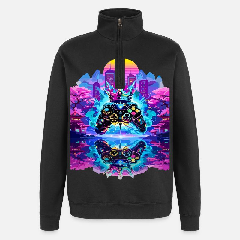 Gaming King Controller with Mirroring - Quarter-Zip Sweatshirt - black